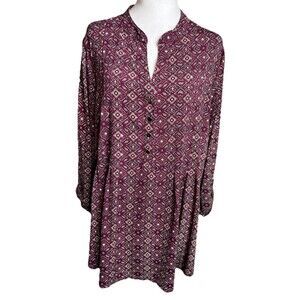 CB Dressbarn Womens Plus Sz 3X Burgundy Geometric Popover Work Career
